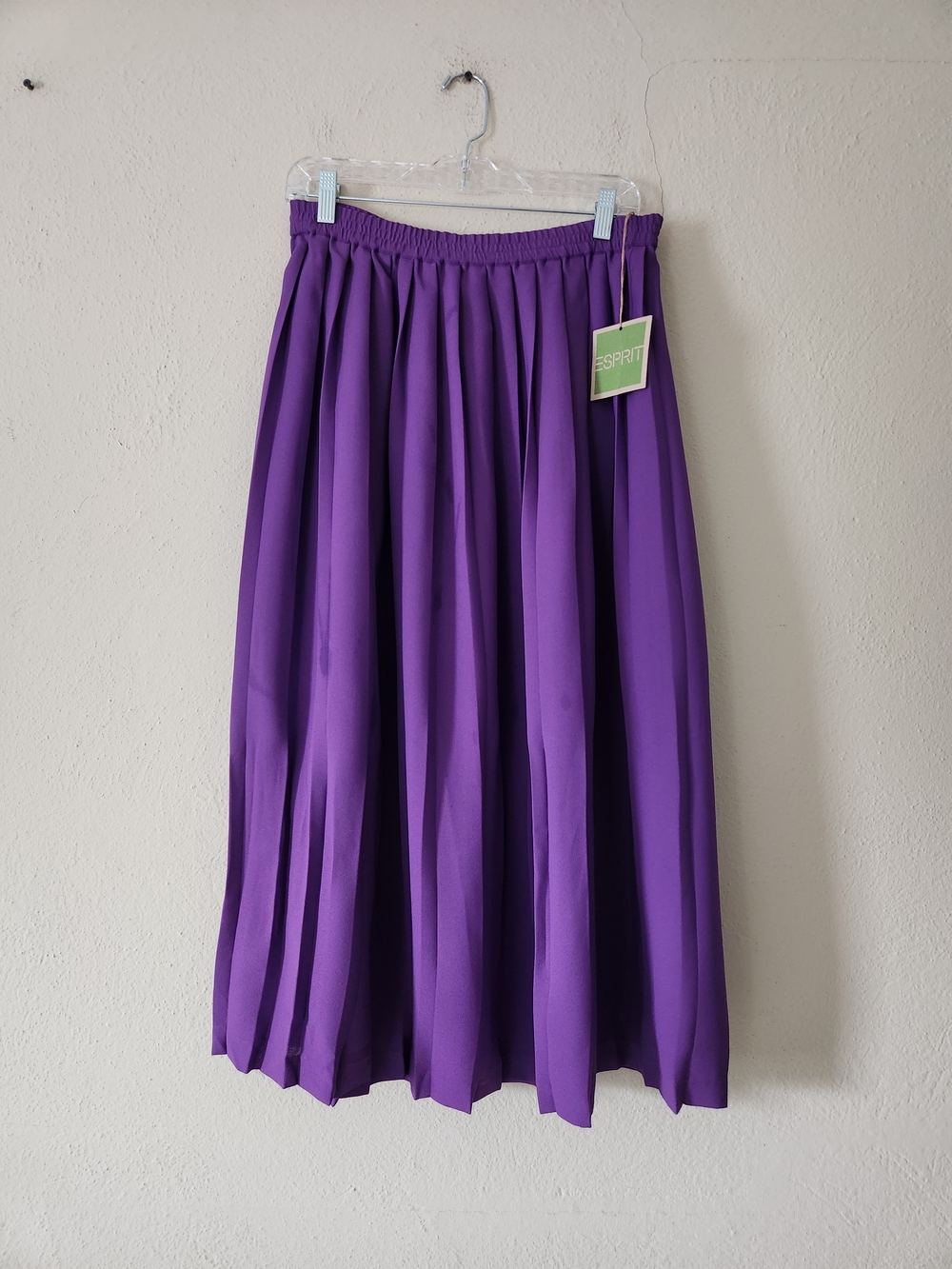 80s deadstock ESPRIT pleated skirt, Midi length, medium, purple, polyester